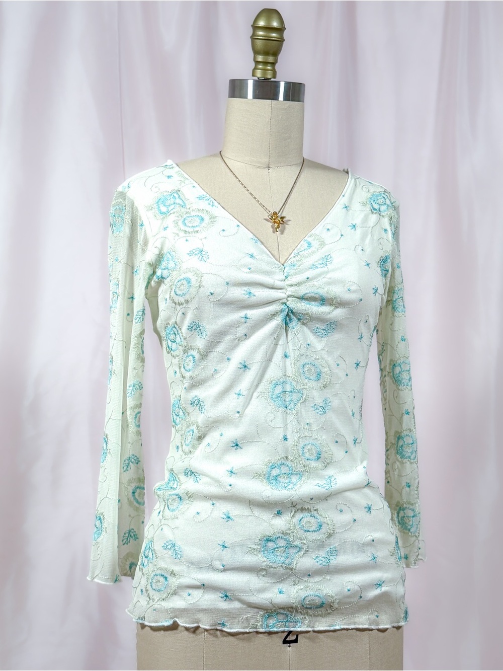 Vintage Y2K Wrapper Mesh Embroidery Top